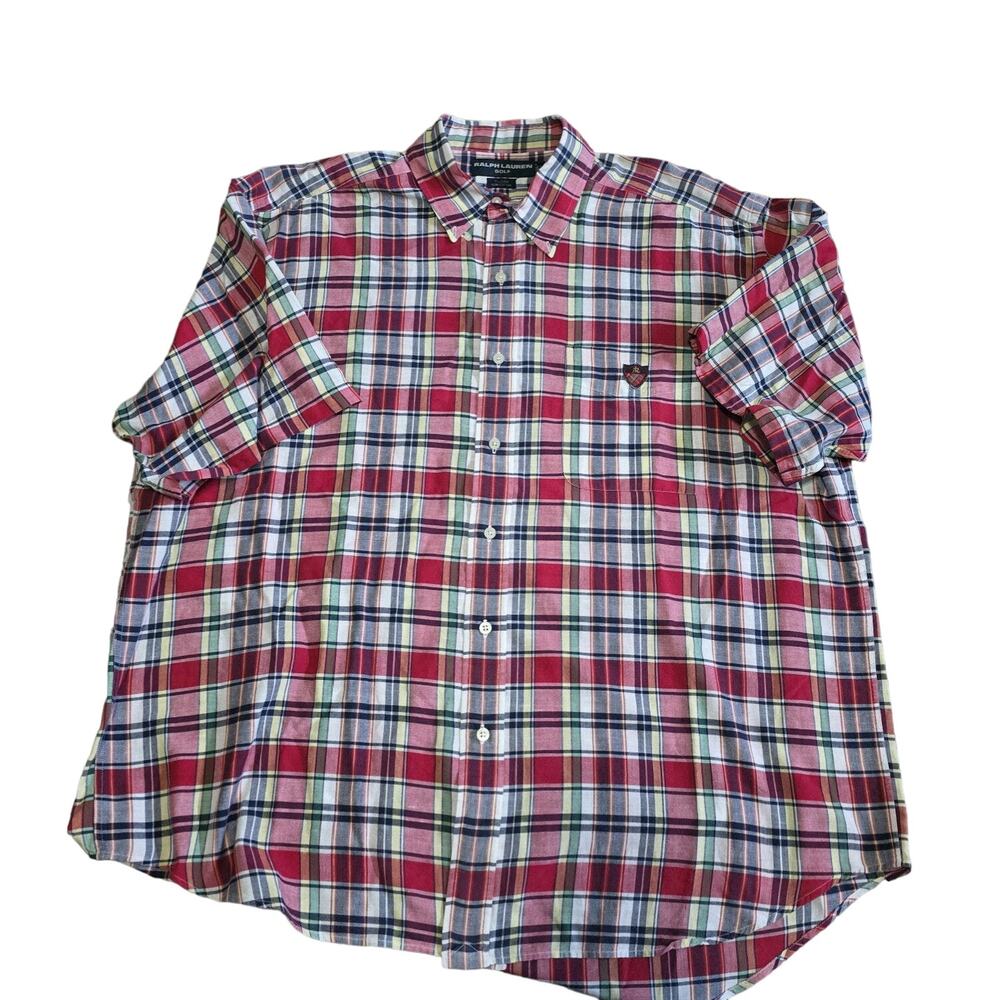 Ralph Lauren Golf Tilden Button Down Short Sleeve Shirt Red Plaid Men XXL/2XL